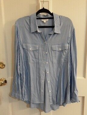 Beachlunchlounge Blue and White Striped Button-Down Shirt